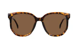Lentes de sol con armazón de acetato en estampado carey y cristales marrones de forma redondeada.