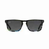 Lentes de sol rectangulares con marco negro y frente con diseño abstracto en tonos azul, verde y blanco.