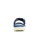 Sandalia deportiva Merrell de diseño ergonómico, con doble tira ajustable en el empeine y cierre de hebilla. Presenta una entresuela de espuma EVA en color crema y suela con relieve para mayor tracción.