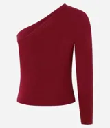 Blusa negra de viscosa con escote asimétrico de un solo hombro y manga larga.