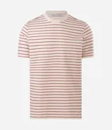 Remera masculina de corte regular, confeccionada en mezcla de algodón y poliéster, con cuello redondo, manga corta y rayas sutiles en relieve.