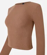 Blusa regular de viscosa texturizada con malla acanalada, cuello redondo y manga larga, de la marca Blue Steel.