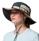 Gorro tipo pescador Columbia Bora Bora Retro II Omni-Shade, color negro con interior y cordón ajustable en color verde, con tecnología de absorción de humedad y ala ancha.