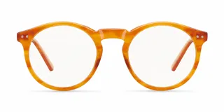 Lentes blueblocker modelo Kubu Tigris Orange con armazón redondo de bio acetato en tono carey naranja y cristales transparentes con protección contra luz azul.