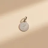 Dije circular de plata 925 con acabado satinado y letra grabada en el centro.