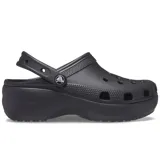 Zuecos Crocs Classic Platform color negro, con suela de plataforma elevada y tira trasera ajustable.