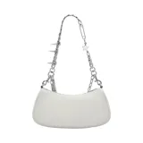 Cartera de hombro Marc Jacobs, modelo The Shoulder Bag, fabricada en cuero premium color blanco, con correa de cadena metálica plateada y detalles colgantes en forma de estrella.