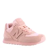 Championes urbanos New Balance modelo 574, color rosa, confeccionados en gamuza y tela, con logo "N" característico en los laterales y entresuela ENCAP.