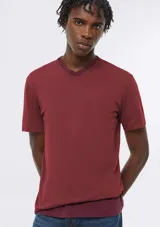Remera de algodón con cuello en V y mangas cortas, de corte clásico y color azul.