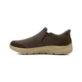 Championes deportivos Skechers modelo Slip-ins Go Walk Flex Ojai, color marrón con suela beige speckle, de diseño sin cordones y parte superior de malla transpirable.
