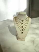 Collar de cadena fina de acero quirúrgico con dije de letra inicial en color dorado.