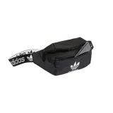 Riñonera Adidas Adicolor Classic de color negro con el logotipo del trébol y la inscripción de la marca en blanco en el frente. Cuenta con cierre de cremallera y correa ajustable con estampado contrastante.