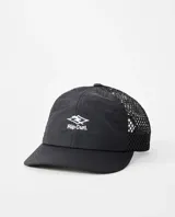 Gorro tipo trucker de color negro, con diseño de paneles de red en la parte trasera y visera curvada. Cuenta con el logotipo y nombre de la marca bordados en color blanco en la parte frontal.