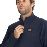 Campera polar de microfibra negra con cierre frontal y logo de Caterpillar bordado en el pecho.