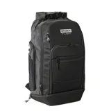 Mochila negra Rip Curl F-Light Surf de 40 litros, con diseño técnico, compartimentos con cierre y cierre superior enrollable con hebilla.