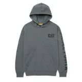 Buzo con capucha de color gris jaspeado, con bolsillo frontal tipo canguro, puños y cintura acanalados. Presenta el logo de CAT estampado en el pecho y la inscripción Diesel Power en la manga izquierda.
