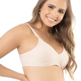 Soutien maternal color beige, de algodón, con abertura frontal y breteles regulables con broche delantero. Sin copa.
