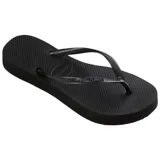 Ojotas Havaianas modelo Slim, color dorado, con tiras finas y suela con textura antideslizante.
