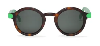 Lentes de sol redondos Mr Boho modelo Dalston, con marco de carey marrón y patillas de color verde.
