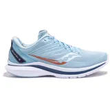 Championes Saucony Kinvara 12 para running, color celeste con detalles en blanco y naranja.