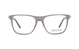Armazón de anteojos Linea Roma, modelo 115, con marco de acetato transparente en tono grisáceo y detalles metálicos en las bisagras.