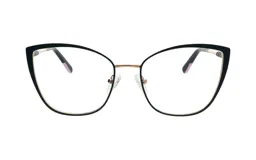 Armazón para lentes Demenego 139/55 col BL, de metal color negro y dorado, con forma de ojo de gato.
