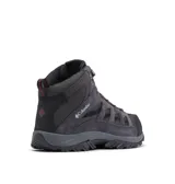 Bota de trekking Columbia modelo Crestwood Mid WTPF, color gris oscuro, confeccionada en una combinación de cuero y malla. Cuenta con tecnología impermeable, entresuela acolchada para mayor amortiguación y suela de goma con tracción para diversos terrenos.