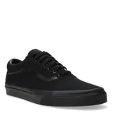 Championes Vans modelo Old Skool, color negro total, confeccionados en lona y cuero, con suela de goma tipo waffle y cierre de cordones.
