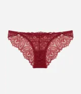 Bombacha tipo bikini confeccionada en encaje floral con diseño de transparencia. Presenta laterales amplios y cintura con elástico delicado.