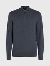 Sweater gris de lana merino con cuello alto y cremallera corta.