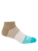 Medias de corte bajo Hush Puppies, con diseño tricolor que combina beige en el talón y tobillo, blanco en el empeine con rayas horizontales y puntera en color turquesa.
