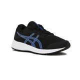 Championes de running Asics Patriot 12, color negro con detalles en azul y suela blanca.