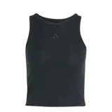 Top deportivo Adidas de mujer modelo W Ak Sl Rib Tnk, color negro. Confeccionado en tejido de punto acanalado, cuenta con diseño sin mangas, cuello redondo y el logotipo de la marca bordado en el centro del pecho.