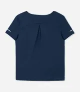 Remera deportiva de manga corta con cuello redondo, confeccionada en tejido texturizado con detalle reflectante y pliegue en la espalda.