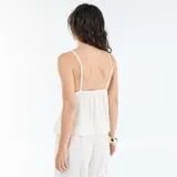 Top de tirantes de lino mezclado, color blanco, con escote en V y diseño holgado.