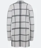 Cardigan alargado de punto con estampado de cuadros grid, manga larga y abertura total.
