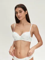 Soutien básico de algodón blanco con estampado floral celeste y naranja.