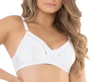 Soutien blanco de microfibra con detalles acanalados en el escote, sin aro y sin relleno. Cuenta con breteles regulables y un pequeño lazo decorativo en el centro.