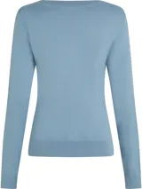 Sweater celeste de algodón orgánico con cuello en V y logo bordado en el pecho.