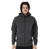 Campera con capucha Rip Curl Anti Series Viral, color negro con detalles en gris. Cierre frontal con cremallera, bolsillos laterales y logo de la marca en el pecho.