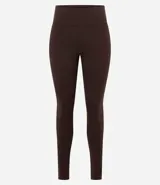 Calza legging deportiva de poliamida color azul con cintura alta de 10 cm.