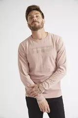 Remera de manga larga color rosado, con cuello redondo y estampado frontal con el nombre de la marca Brooksfield.