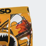 Calzoncillos bóxer de la marca PSD, modelo WF Pumpkin Spice, con estampado de camuflaje en tonos naranja, marrón y blanco, con billetes de dólares y un diseño de boca de tiburón con dientes afilados.