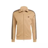 Campera Adidas Adicolor Classics Beckenbauer color beige con cierre frontal, cuello alto y tres rayas negras en las mangas.