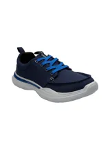 Zapatillas Hush Puppies modelo Alfie Lace de color azul marino, con cordones azules y suela blanca de EVA con detalles en azul.