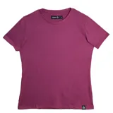 Remera de manga corta Topper, color fucsia, con cuello redondo y etiqueta de la marca en el dobladillo inferior.