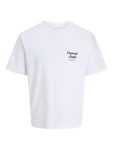 Camiseta de manga corta y cuello redondo con corte holgado, confeccionada en tejido de algodón. Presenta un diseño minimalista con estampa tipográfica pequeña en el pecho y estampa de mayor tamaño en la espalda.