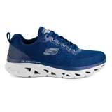 Championes Skechers Glide Step Sport azules con cordones y suela blanca con tecnología Glide Step.