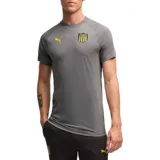Remera de fútbol Puma del Club Peñarol, modelo Evostripe, de color negro con detalles en amarillo en el logo de la marca y el escudo del club.
