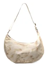Cartera tipo hobo color beige con efecto tie-dye, realizada en cuero natural.